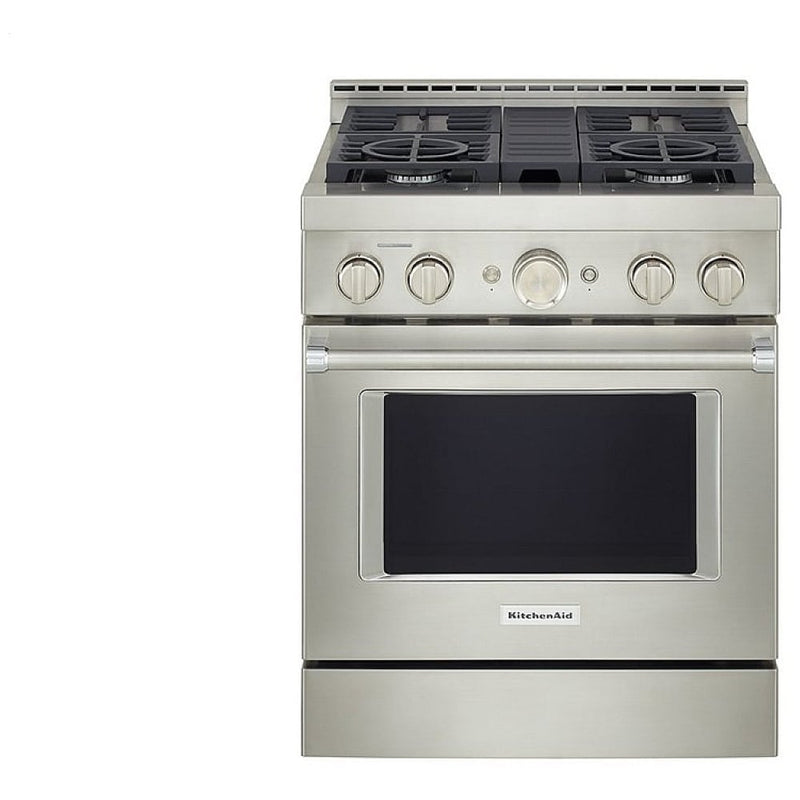 KitchenAid KFGC500JSS Gas Range, 4.1 cu. ft. Capacity, 30 inch Exterior Width, Self Clean, True Convection, 4 Burners, 20,000 BTU Highest Burner, Stainless Steel colour