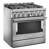 KitchenAid KFGC506JSS Gas Range, 5.1 cu. ft. Capacity, 36 inch Exterior Width, Self Clean, True Convection, 6 Burners, 20,000 BTU Highest Burner, Stainless Steel colour