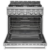 KitchenAid KFGC506JSS Gas Range, 5.1 cu. ft. Capacity, 36 inch Exterior Width, Self Clean, True Convection, 6 Burners, 20,000 BTU Highest Burner, Stainless Steel colour