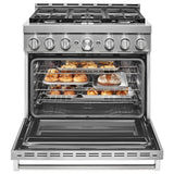 KitchenAid KFGC506JSS Gas Range, 5.1 cu. ft. Capacity, 36 inch Exterior Width, Self Clean, True Convection, 6 Burners, 20,000 BTU Highest Burner, Stainless Steel colour