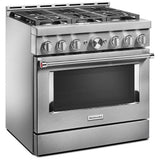 KitchenAid KFGC506JSS Gas Range, 5.1 cu. ft. Capacity, 36 inch Exterior Width, Self Clean, True Convection, 6 Burners, 20,000 BTU Highest Burner, Stainless Steel colour