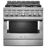 KitchenAid KFGC506JSS Gas Range, 5.1 cu. ft. Capacity, 36 inch Exterior Width, Self Clean, True Convection, 6 Burners, 20,000 BTU Highest Burner, Stainless Steel colour