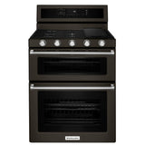KitchenAid KFGD500EBS Gas Range, 6 cu. ft. Capacity, 30 inch Exterior Width, Self Clean, True Convection, 5 Burners, 17,000 BTU Highest Burner, Double Oven, Black Stainless Steel colour