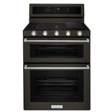 KitchenAid KFGD500EBS Gas Range, 6 cu. ft. Capacity, 30 inch Exterior Width, Self Clean, True Convection, 5 Burners, 17,000 BTU Highest Burner, Double Oven, Black Stainless Steel colour