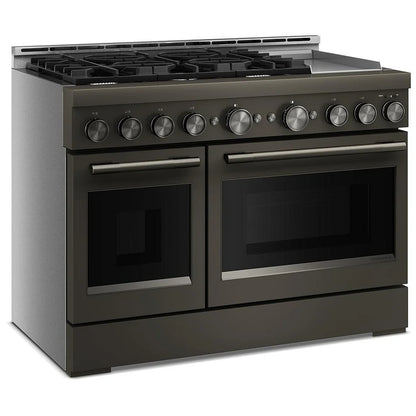 KitchenAid KFGD948SBE Gas Range, 6.3 cu. ft. Capacity, 48 inch Exterior Width, Self Clean, True Convection, 6 Burners, Air Fry, 20,000 BTU Highest Burner, Double Oven, Black Ore colour