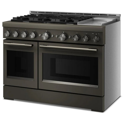 KitchenAid KFGD948SBE Gas Range, 6.3 cu. ft. Capacity, 48 inch Exterior Width, Self Clean, True Convection, 6 Burners, Air Fry, 20,000 BTU Highest Burner, Double Oven, Black Ore colour