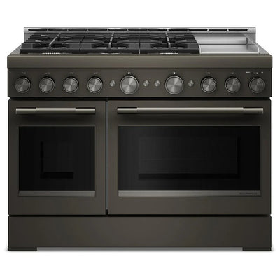KitchenAid KFGD948SBE Gas Range, 6.3 cu. ft. Capacity, 48 inch Exterior Width, Self Clean, True Convection, 6 Burners, Air Fry, 20,000 BTU Highest Burner, Double Oven, Black Ore colour