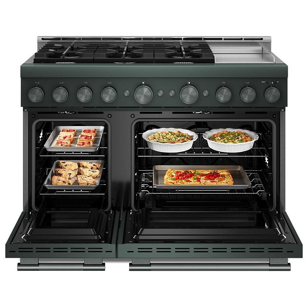 KitchenAid KFGD948SJP Gas Range, 6.3 cu. ft. Capacity, 48 inch Exterior Width, Self Clean, True Convection, 6 Burners, Air Fry, 20,000 BTU Highest Burner, Double Oven, Juniper colour
