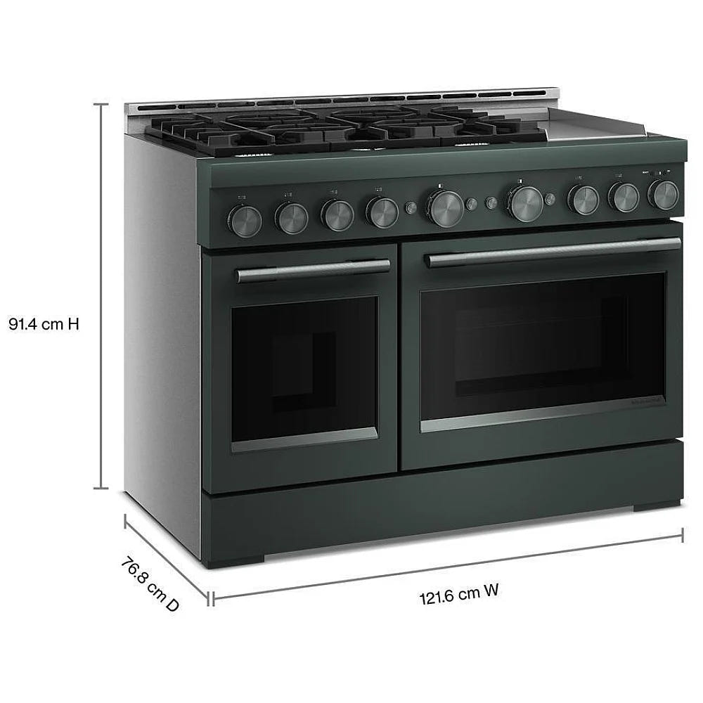 KitchenAid KFGD948SJP Gas Range, 6.3 cu. ft. Capacity, 48 inch Exterior Width, Self Clean, True Convection, 6 Burners, Air Fry, 20,000 BTU Highest Burner, Double Oven, Juniper colour