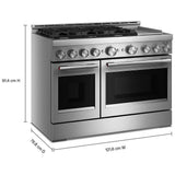 KitchenAid KFGD948SSS Gas Range, 6.3 cu. ft. Capacity, 48 inch Exterior Width, Self Clean, True Convection, 6 Burners, Air Fry, 20,000 BTU Highest Burner, Double Oven, Stainless Steel colour
