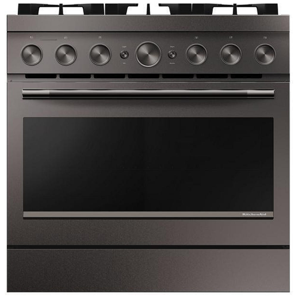KitchenAid KFGS936SBE Gas Range, 5.1 cu. ft. Capacity, 36 inch Exterior Width, Self Clean, True Convection, 6 Burners, Air Fry, Black Ore colour, Even-Heat™