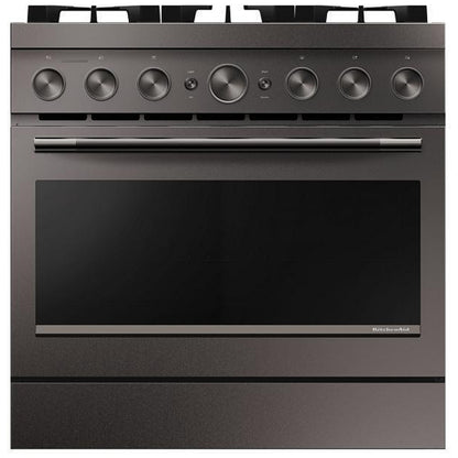 KitchenAid KFGS936SBE Gas Range, 5.1 cu. ft. Capacity, 36 inch Exterior Width, Self Clean, True Convection, 6 Burners, Air Fry, Black Ore colour, Even-Heat™