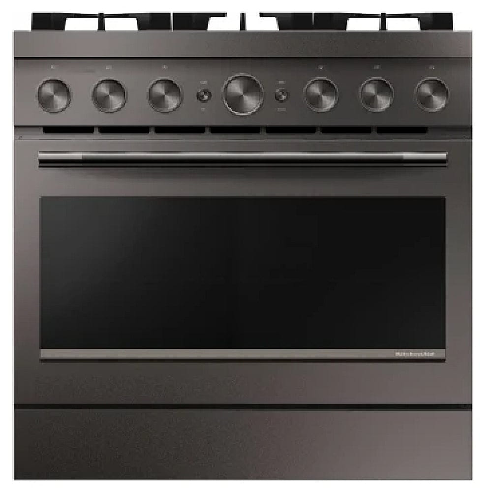 KitchenAid KFGS936SBE Gas Range, 5.1 cu. ft. Capacity, 36 inch Exterior Width, Self Clean, True Convection, 6 Burners, Air Fry, Black Ore colour, Even-Heat™