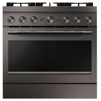 KitchenAid KFGS936SBE Gas Range, 5.1 cu. ft. Capacity, 36 inch Exterior Width, Self Clean, True Convection, 6 Burners, Air Fry, Black Ore colour, Even-Heat™