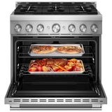 KitchenAid KFGS936SSS Gas Range, 5.1 cu. ft. Capacity, 36 inch Exterior Width, Self Clean, True Convection, 6 Burners, Air Fry, 20,000 BTU Highest Burner, Stainless Steel colour