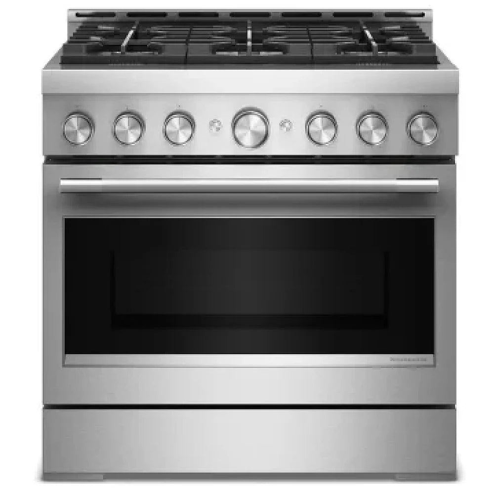 KitchenAid KFGS936SSS Gas Range, 5.1 cu. ft. Capacity, 36 inch Exterior Width, Self Clean, True Convection, 6 Burners, Air Fry, 20,000 BTU Highest Burner, Stainless Steel colour