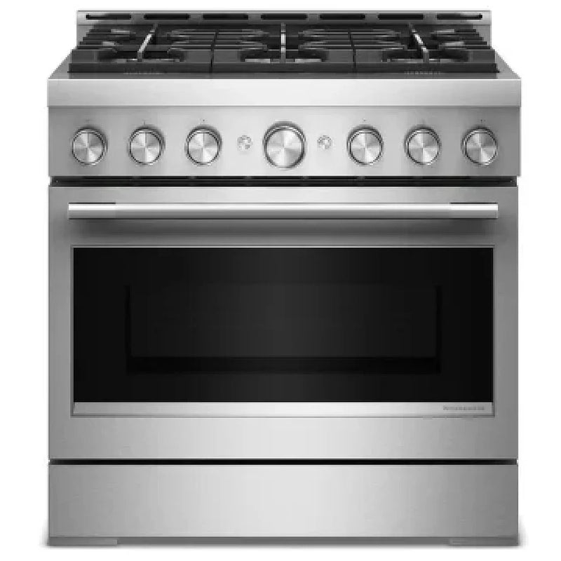 KitchenAid KFGS936SSS Gas Range, 5.1 cu. ft. Capacity, 36 inch Exterior Width, Self Clean, True Convection, 6 Burners, Air Fry, 20,000 BTU Highest Burner, Stainless Steel colour