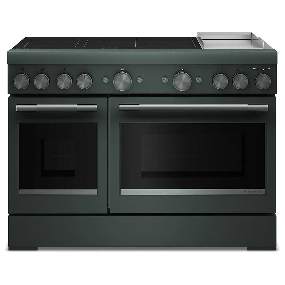 KitchenAid KFID948SJP Induction Range, 6.3 cu. ft. Capacity, 48 inch Exterior Width, True Convection, 6 Burners, Air Fry, Self Clean, Double Oven, 3,700 W Highest Element, Juniper colour