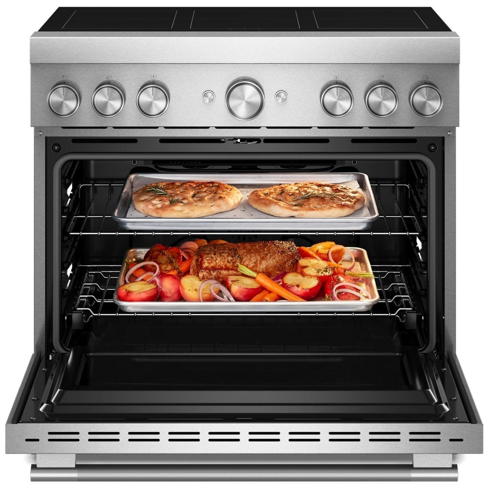 KitchenAid KFIS936SSS Induction Range, 5.1 cu. ft. Capacity, 36 inch Exterior Width, True Convection, 6 Burners, Air Fry, Self Clean, 3,700 W Highest Element, Stainless Steel colour, Even-Heat™