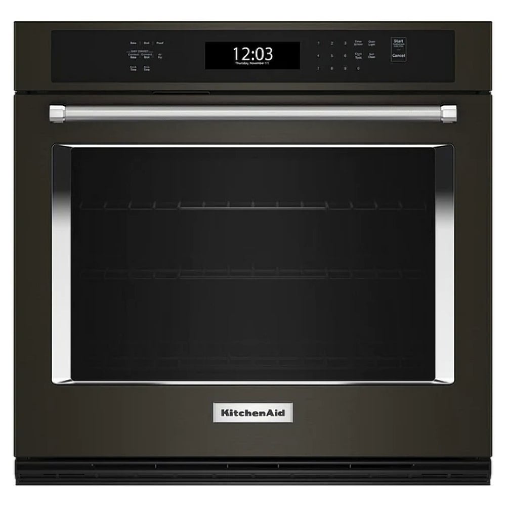 KitchenAid KOES527PBS Single Wall Oven, 27 inch Exterior Width, True Convection, Self Clean, 4.3 cu. ft. Capacity, Wifi Enabled, Air Fry, Black Stainless Steel colour