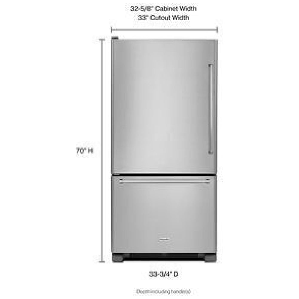 KitchenAid KRBL102ESS Bottom Freezer Refrigerator, 33 inch Width, ENERGY STAR Certified, 22.1 cu. ft. Capacity, Optional Ice Maker