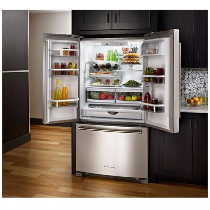 KitchenAid KRBR102ESS 底部冷冻冰箱，33 英寸宽，能源之星认证，22.1 立方英尺容量，可选制冰机（特殊订购），不锈钢颜色