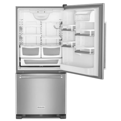 KitchenAid KRBR109ESS Bottom Freezer Refrigerator, 30 inch Width, ENERGY STAR Certified, 18.7 cu. ft. Capacity, Optional Ice Maker (Special Order), Stainless Steel Colour