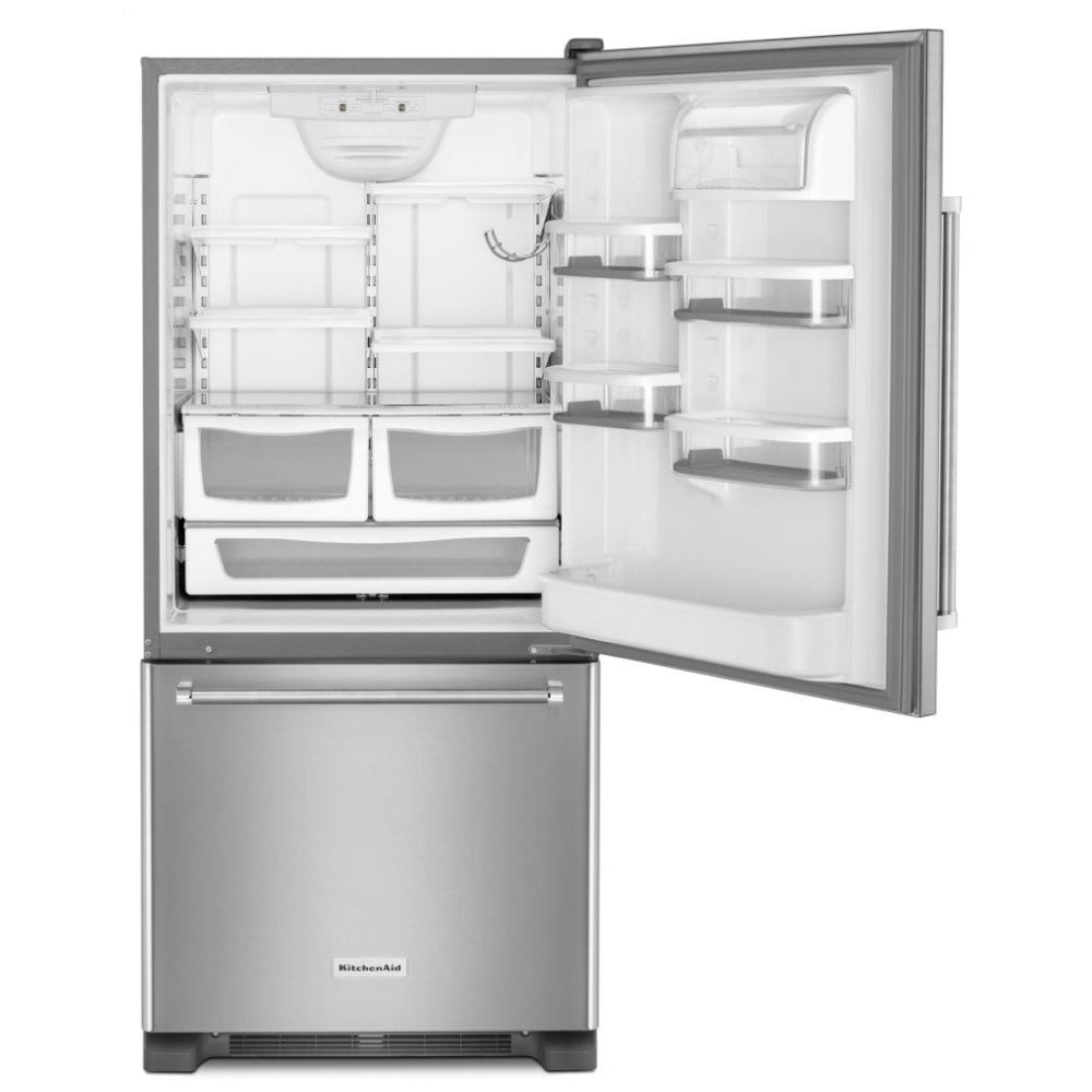 KitchenAid KRBR109ESS Bottom Freezer Refrigerator, 30 inch Width, ENERGY STAR Certified, 18.7 cu. ft. Capacity, Optional Ice Maker (Special Order), Stainless Steel Colour