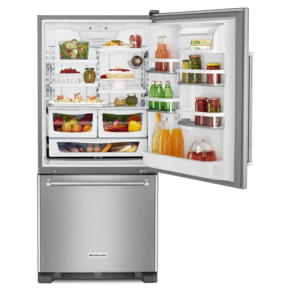 KitchenAid KRBR109ESS Bottom Freezer Refrigerator, 30 inch Width, ENERGY STAR Certified, 18.7 cu. ft. Capacity, Optional Ice Maker (Special Order), Stainless Steel Colour