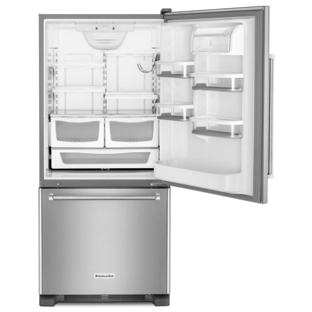 KitchenAid KRBR109ESS Bottom Freezer Refrigerator, 30 inch Width, ENERGY STAR Certified, 18.7 cu. ft. Capacity, Optional Ice Maker (Special Order), Stainless Steel Colour