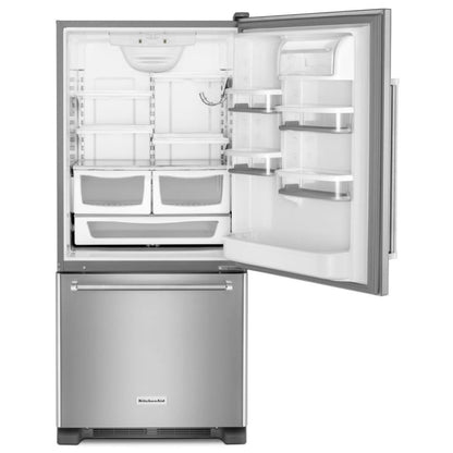 KitchenAid KRBR109ESS Bottom Freezer Refrigerator, 30 inch Width, ENERGY STAR Certified, 18.7 cu. ft. Capacity, Optional Ice Maker (Special Order), Stainless Steel Colour