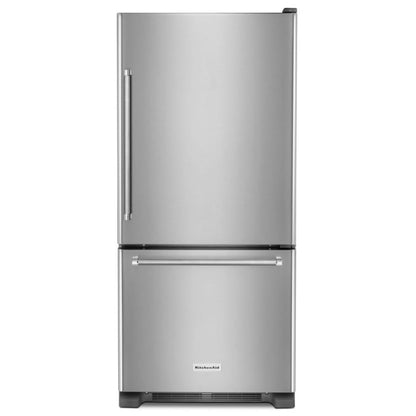 KitchenAid KRBR109ESS Bottom Freezer Refrigerator, 30 inch Width, ENERGY STAR Certified, 18.7 cu. ft. Capacity, Optional Ice Maker (Special Order), Stainless Steel Colour