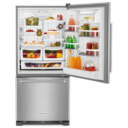 KitchenAid KRBR109ESS Bottom Freezer Refrigerator, 30 inch Width, ENERGY STAR Certified, 18.7 cu. ft. Capacity, Optional Ice Maker (Special Order), Stainless Steel Colour