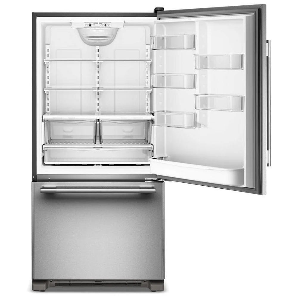 KitchenAid KRBR133SPS Bottom Freezer Refrigerator, 33 inch Width, Optional Ice Maker (Special Order), ENERGY STAR Certified, 22.1 cu. ft. Capacity, PrintShield Stainless colour, Preserva® Food Care