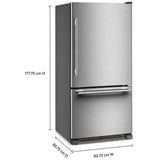 KitchenAid KRBR133SPS Bottom Freezer Refrigerator, 33 inch Width, Optional Ice Maker (Special Order), ENERGY STAR Certified, 22.1 cu. ft. Capacity, PrintShield Stainless colour