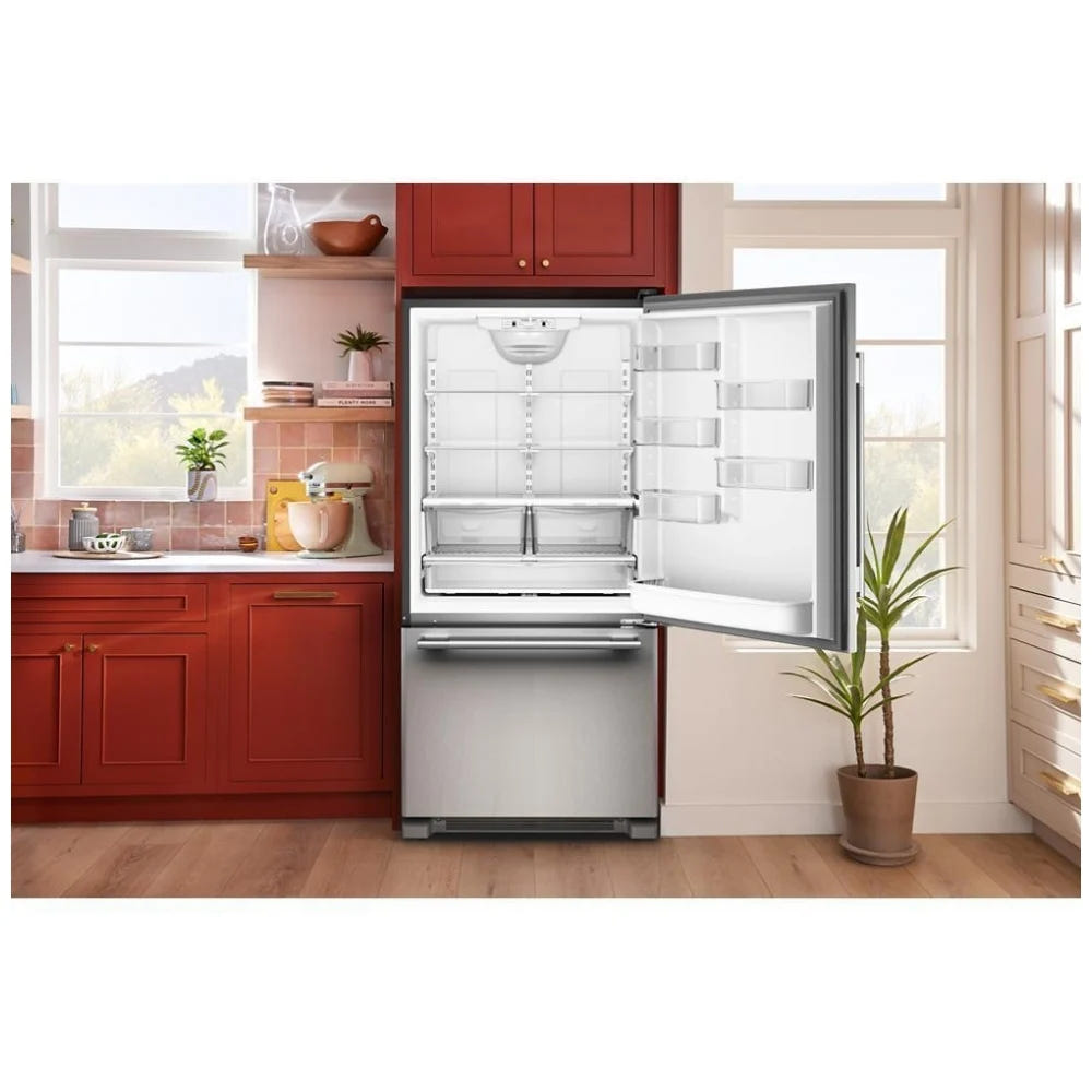KitchenAid KRBR133SPS Bottom Freezer Refrigerator, 33 inch Width, Optional Ice Maker (Special Order), ENERGY STAR Certified, 22.1 cu. ft. Capacity, PrintShield Stainless colour, Preserva® Food Care