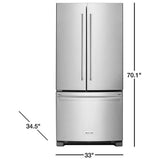 KitchenAid KRFF302ESS French Door Refrigerator, 33 inch Width, 22.1 cu. ft. Capacity, Water Dispenser (Interior), Ice Dispenser (Freezer Located), ENERGY STAR Certified, Stainless Steel colour