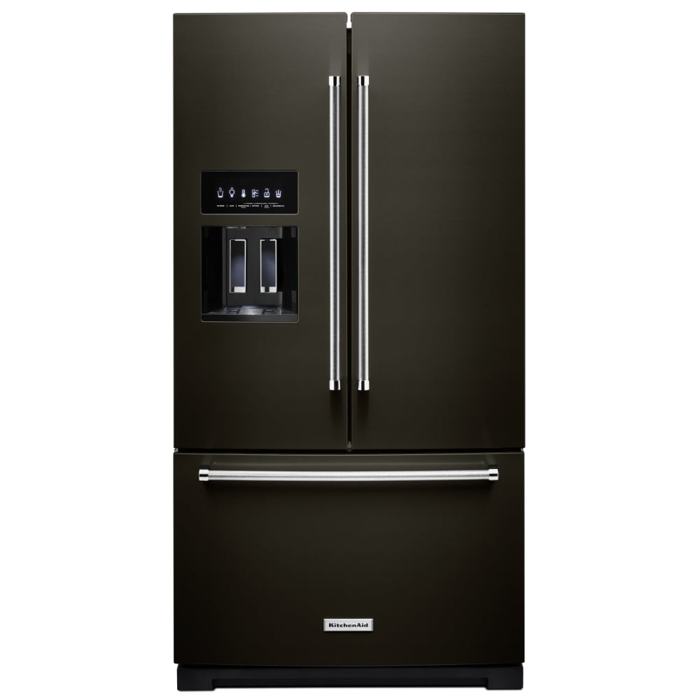 KitchenAid KRFF577KBS French Door Refrigerator, 36 inch Width, 26.8 cu. ft. Capacity, Water Dispenser (Exterior), Ice Dispenser (Thru Door), ENERGY STAR Certified, Black Stainless Steel colour