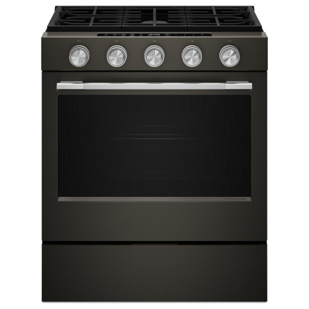 KitchenAid KSGS530SBE Gas Range, 5 cu. ft. Capacity, 30 inch Exterior Width, Self Clean, True Convection, 5 Burners, Storage Drawer, Air Fry, 18,000 BTU Highest Burner, Black Ore colour