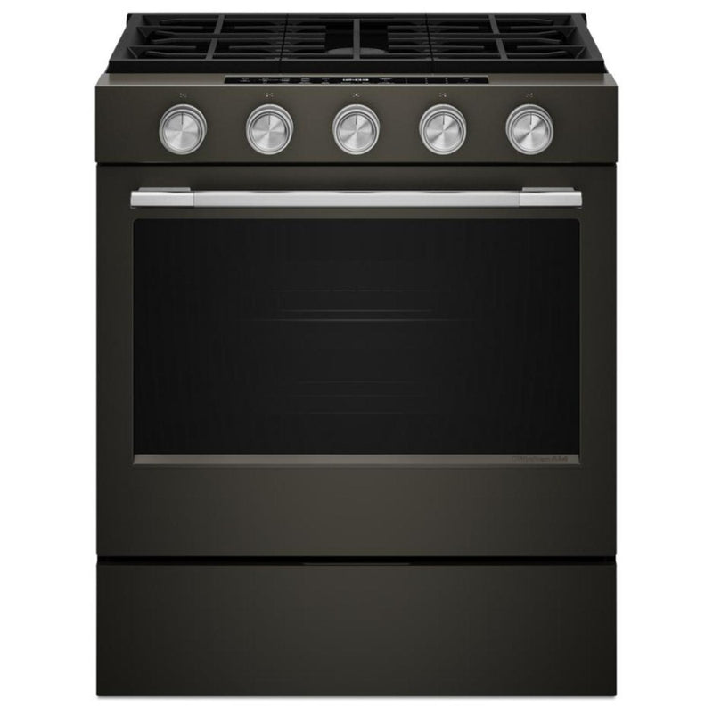 KitchenAid KSGS530SBE Gas Range, 5 cu. ft. Capacity, 30 inch Exterior Width, Self Clean, True Convection, 5 Burners, Storage Drawer, Air Fry, 18,000 BTU Highest Burner, Black Ore colour