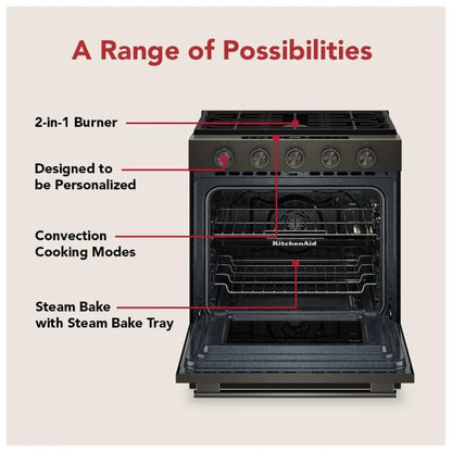 KitchenAid KSGS530SBE 30" Gas Range 5 Cu. Ft True Convection