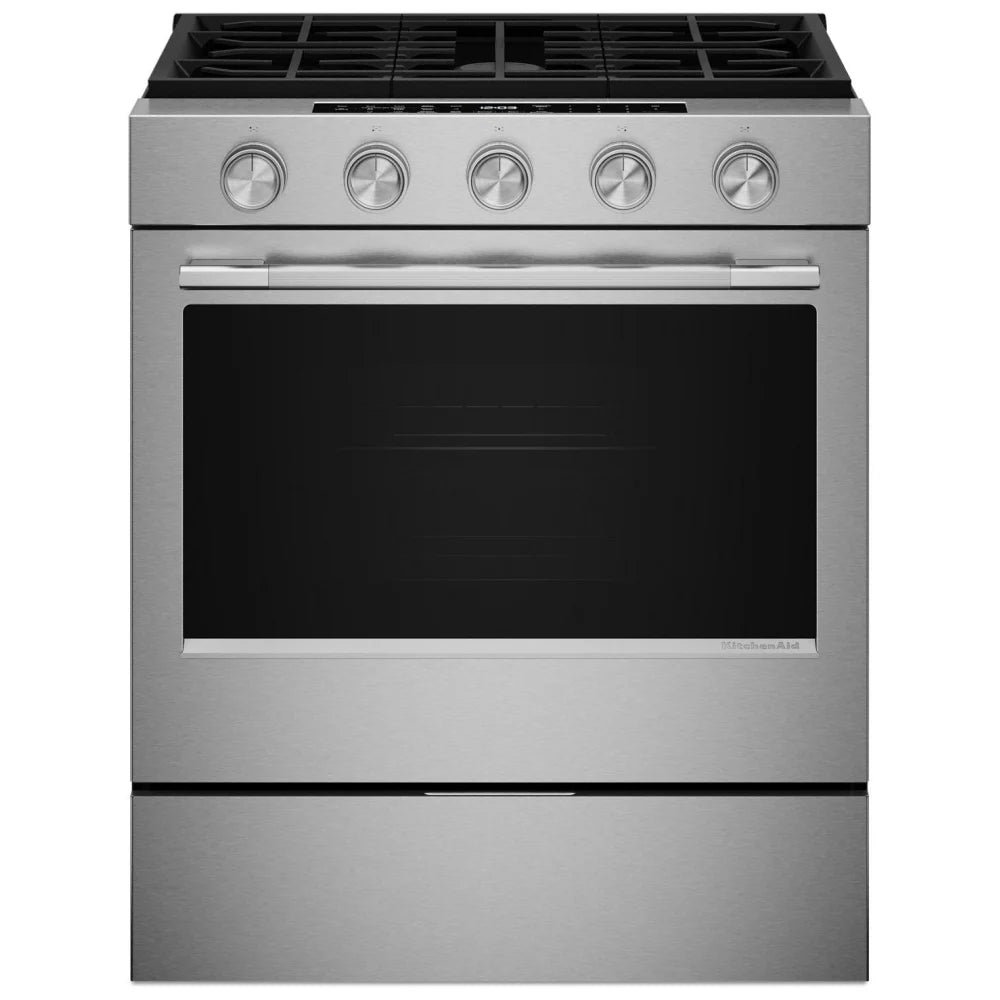 KitchenAid KSGS530SPS Gas Range, 5 cu. ft. Capacity, 30 inch Exterior Width, Self Clean, True Convection, 5 Burners, Storage Drawer, Air Fry, 18,000 BTU Highest Burner, FingerPrint Resistant Stainless Steel colour