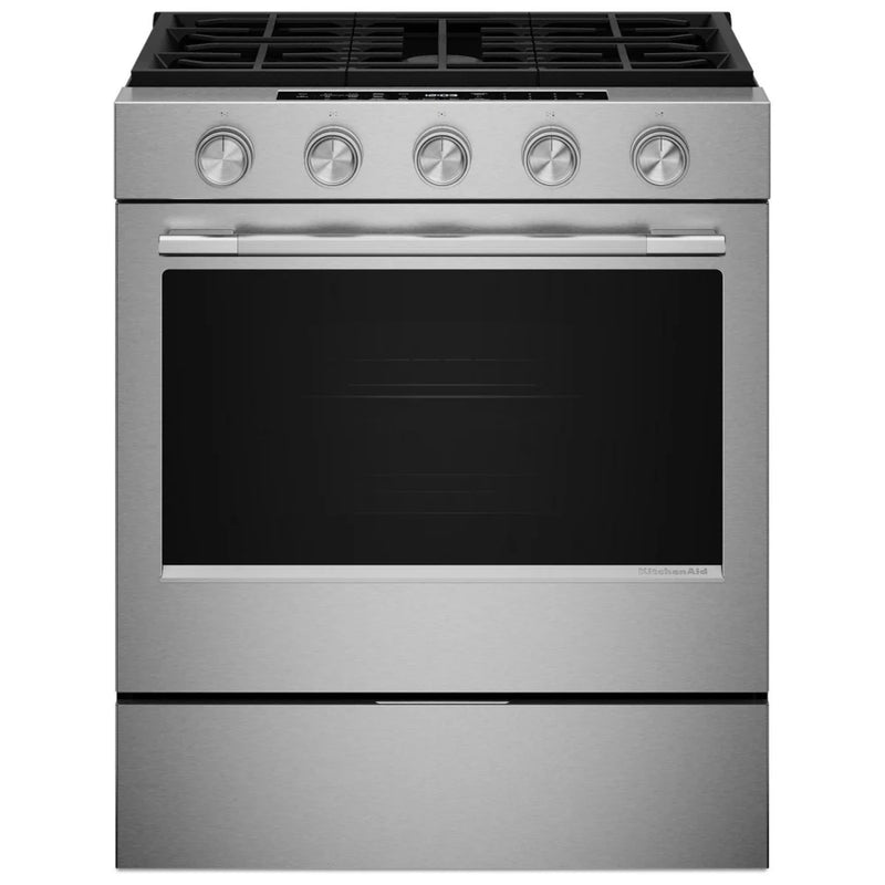 KitchenAid KSGS530SPS Gas Range, 5 cu. ft. Capacity, 30 inch Exterior Width, Self Clean, True Convection, 5 Burners, Storage Drawer, Air Fry, 18,000 BTU Highest Burner, FingerPrint Resistant Stainless Steel colour