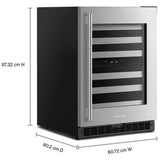 KitchenAid KUWR324SSB Under Counter Wine Refrigeration, 24 inch Width, Black Cabinet/Stainless Doors colour
