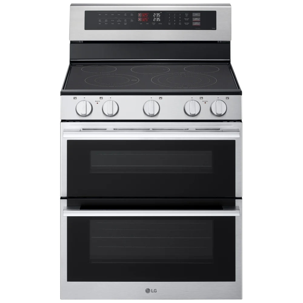 LG LDEL7324YE Electric Range, 7.3 cu. ft. Capacity, 30 inch Exterior Width, True Convection, 5 Burners, Air Fry, Steam & Self Clean, Double Oven, Stainless Steel colour, EasyClean®, Probake Convection®, SmartDiagnosis™, SmoothTouch®, ThinQ Care™