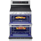 LG LDEL7324YE Electric Range, 7.3 cu. ft. Capacity, 30 inch Exterior Width, True Convection, 5 Burners, Air Fry, Steam & Self Clean, Double Oven, Stainless Steel colour, EasyClean®, Probake Convection®, SmartDiagnosis™, SmoothTouch®, ThinQ Care™