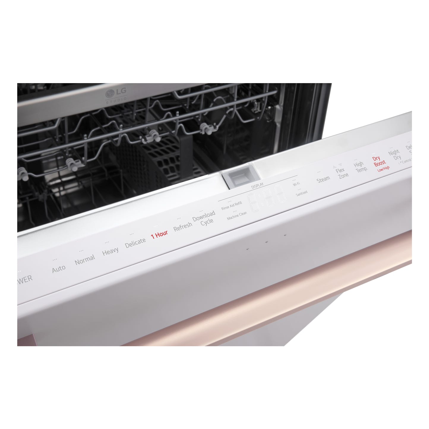 LG STUDIO 智能顶控洗碗机，配备 1 小时洗涤和烘干功能、QuadWash® Pro、TrueSteam® 和 Dynamic Heat Dry™ SDWB24W3