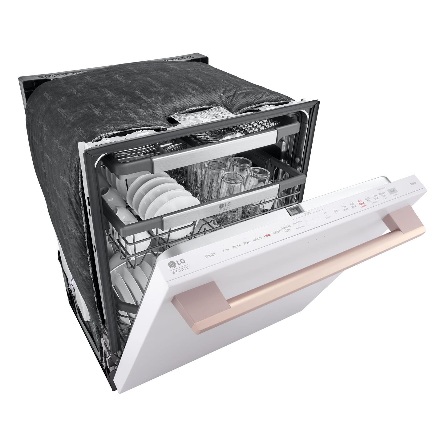 LG STUDIO 智能顶控洗碗机，配备 1 小时洗涤和烘干功能、QuadWash® Pro、TrueSteam® 和 Dynamic Heat Dry™ SDWB24W3