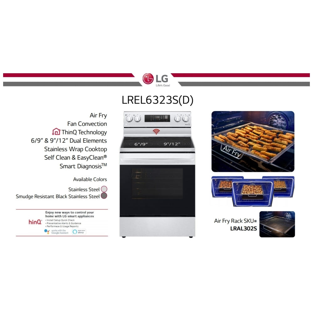 6.3 cu ft. Smart Wi-Fi Enabled Fan Convection Electric Ranges with Air Fry & EasyClean® LREL6323S