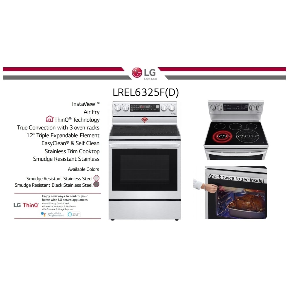 LG 6.3 cu.ft. Air Fry InstaView ThinQ Electric Range LREL6325F